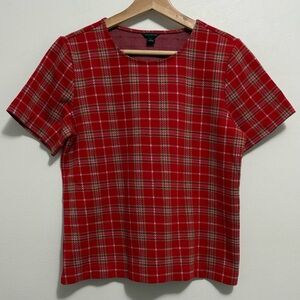 Ann Taylor Red Plaid Short Sleeve Top